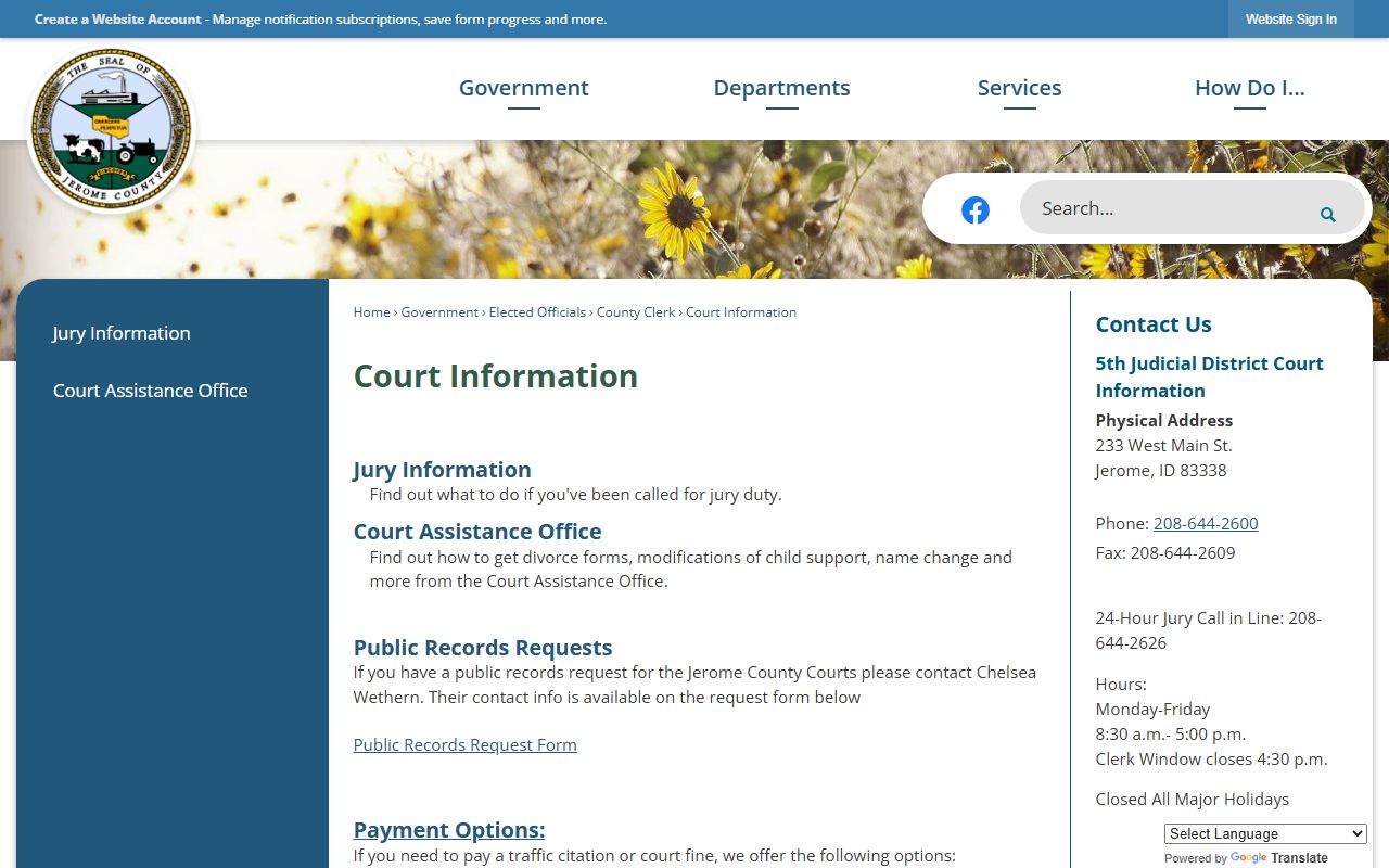 Jerome County court records after arrest court information page