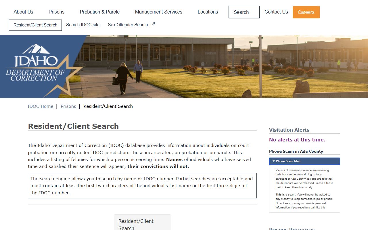 Idaho DOC resident search for Jerome County inmate population transfers