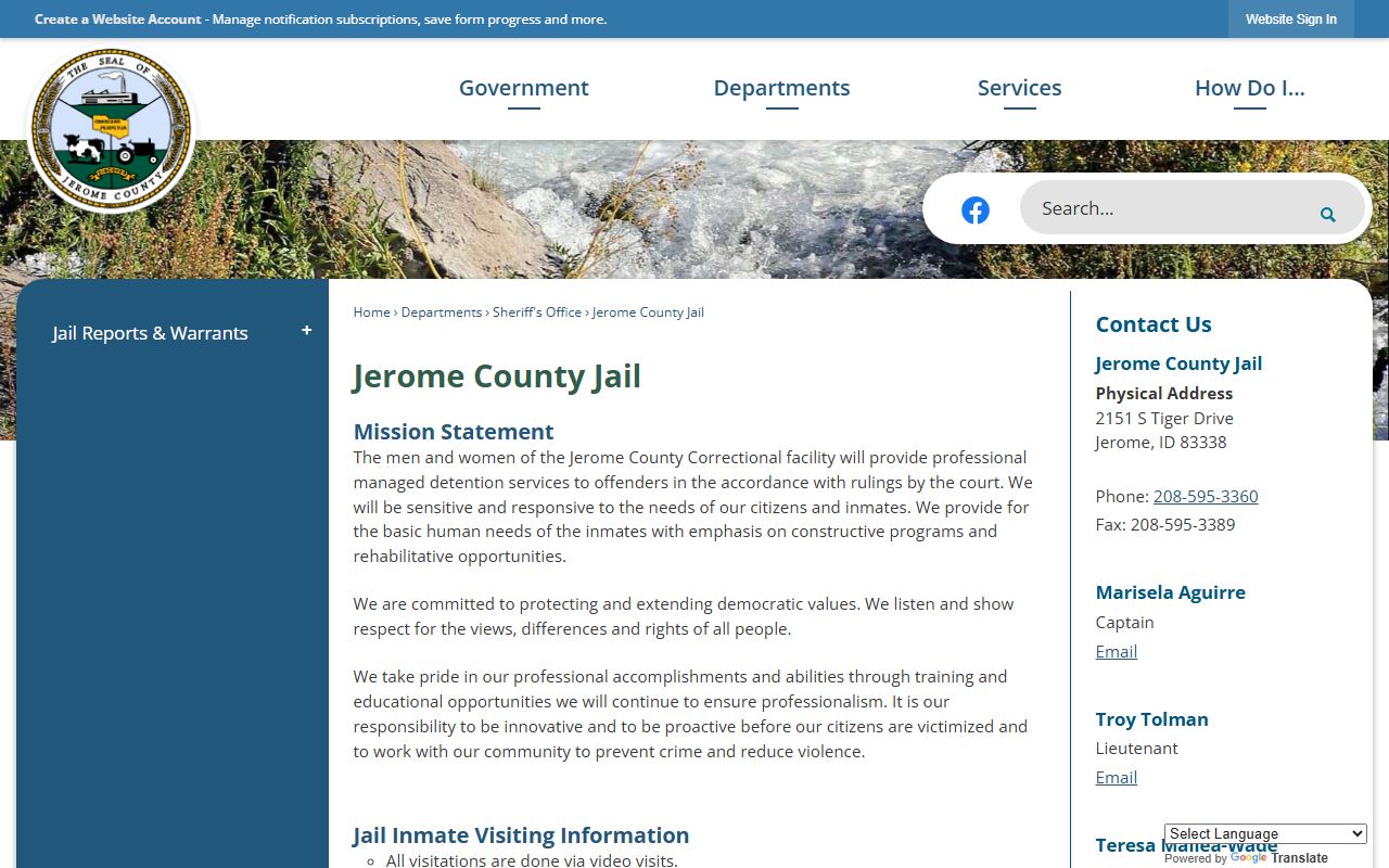Jerome County Jail inmate lookup official jail page